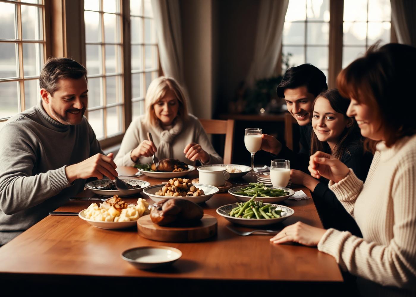 A family gathered around a home dinner table